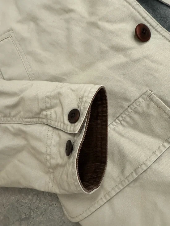 L.L. Bean Beige Cotton Field Jacket with Brown Corduroy Collar Medium - Picture 3 of 8